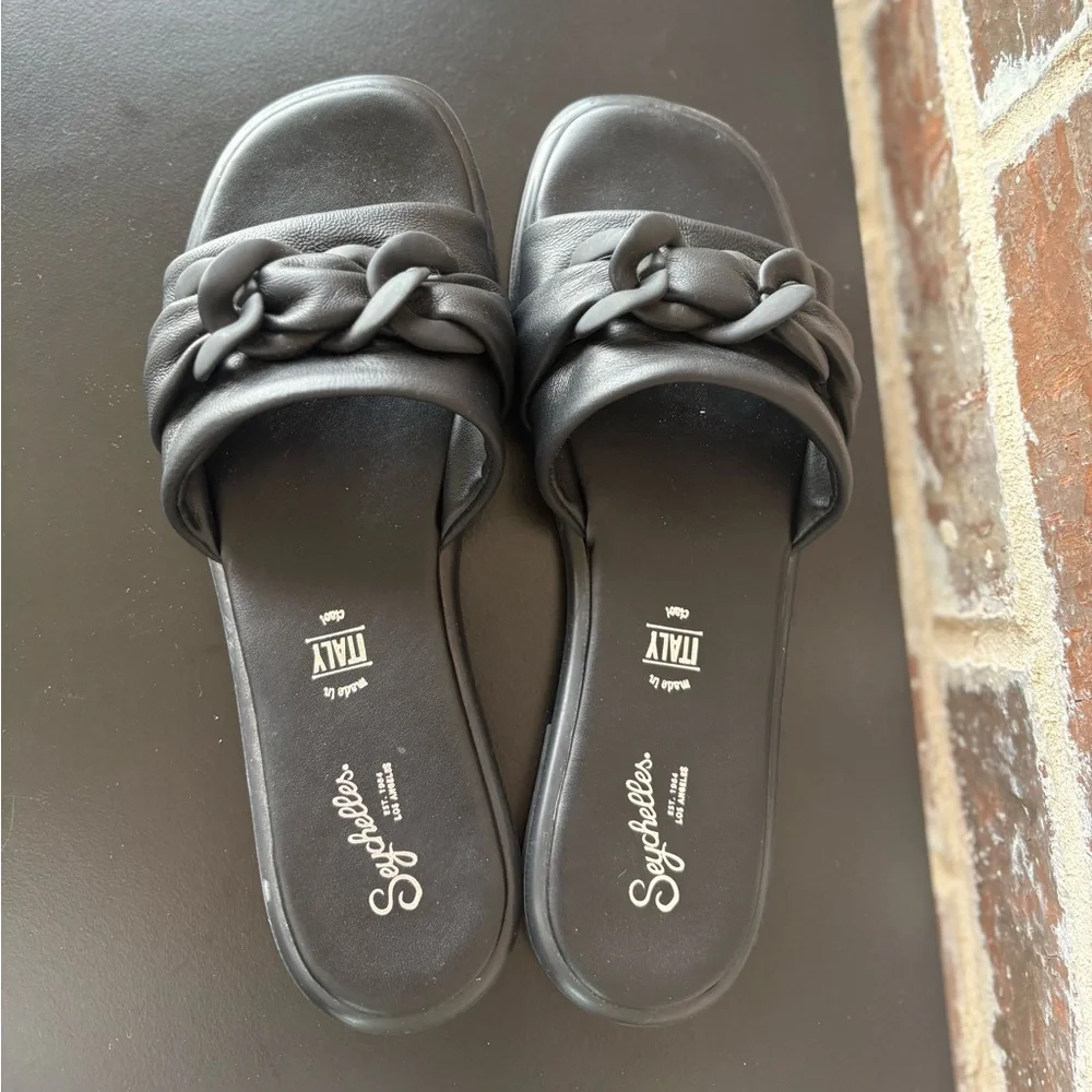 Seychelles Tulum Black Chain Leather Slide Sandals Shoes Size 9.5 - Picture 9 of 13